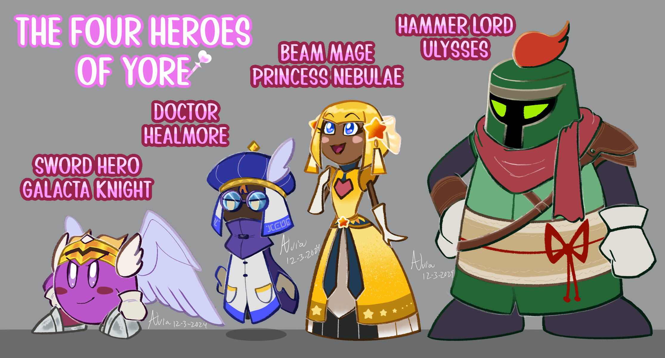 The Four Heroes of Yore, original character designs based on vague game story lore from Kirby The Four Heroes of Yore, original character designs based on vague game story lore from Kirby